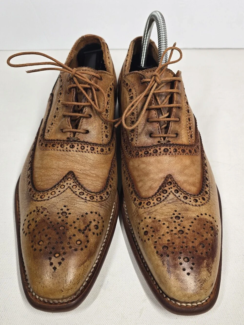Paul Smith Leather Wingtip Brogue Oxfords Mens UK 6.5 Tan Burnished Dress Shoes